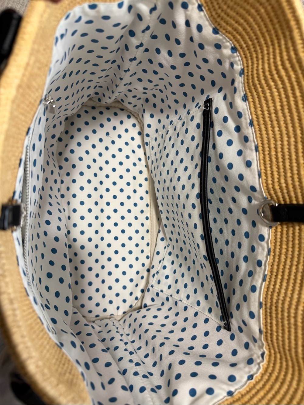 Straw Tote Bag with Black Trim - Fashion Women Bag - Picture 6 of 8